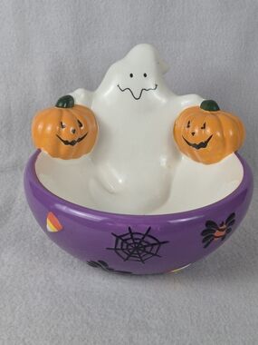 Halloween Ghost Candy Bowl - Purple and White Festive Serving Dish